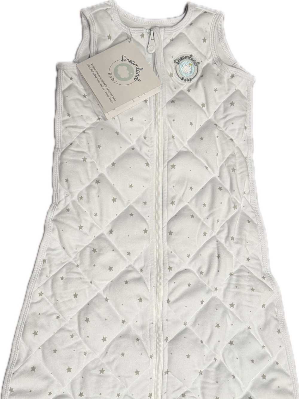 Dreamland White Quilted Baby Sleep Sack with Silver Star Print